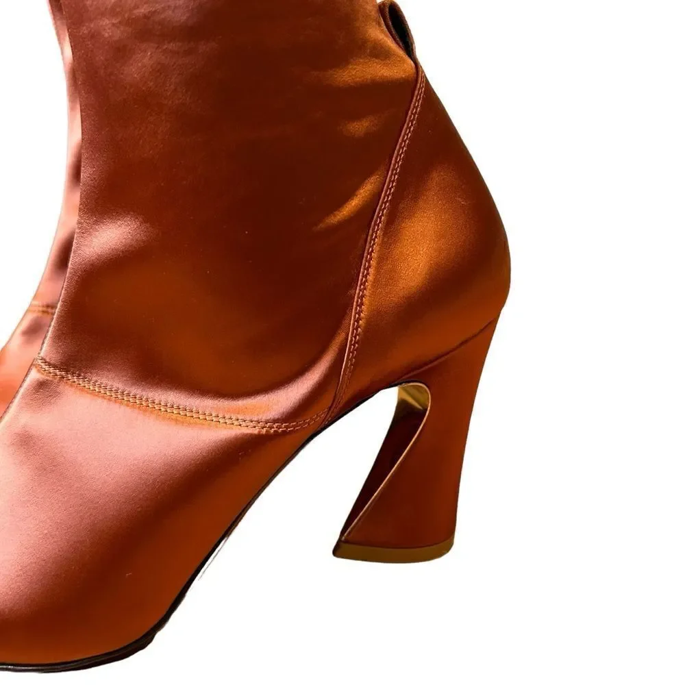 ZIMMERMANN Silk Copper Satin Stretch Sock Knee Boots - Chain-trim not included